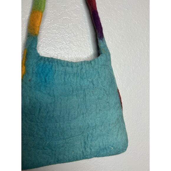 Colorful Geometric Hand Felted Wool Handbag Funky Artsy Hippie - Picture 6 of 10